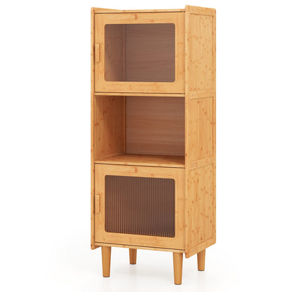 3-Cube Bamboo Storage Cabinet, Open Compartment, 2 Acrylic Doors, Natural Cabinets & Chests Natural at Gallery Canada