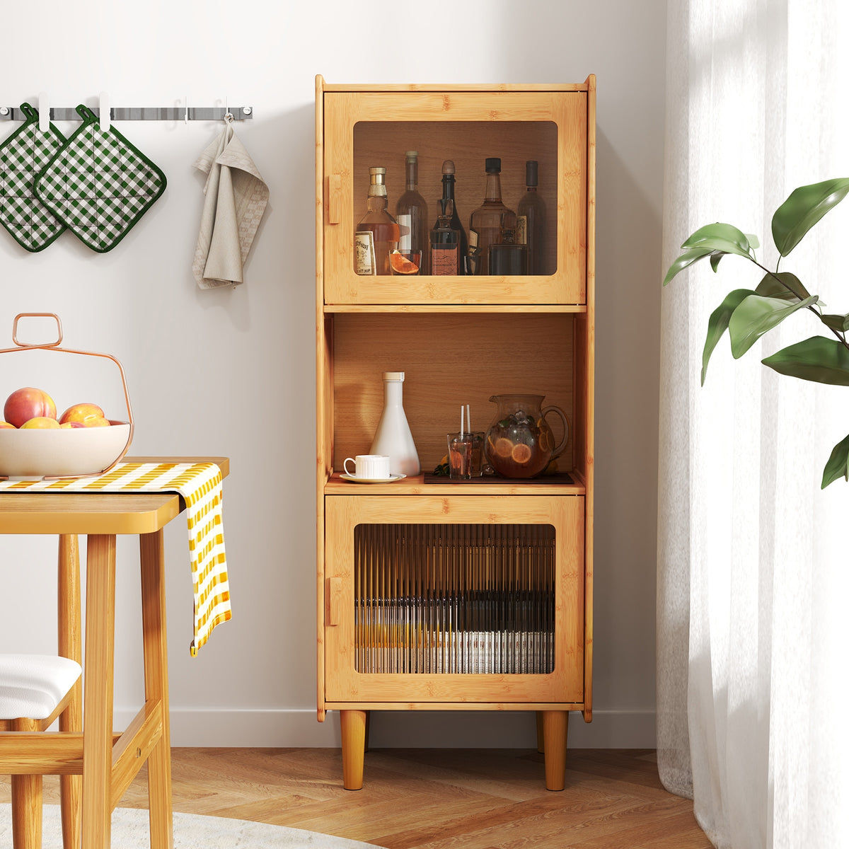 3-Cube Bamboo Storage Cabinet, Open Compartment, 2 Acrylic Doors, Natural Cabinets & Chests at Gallery Canada
