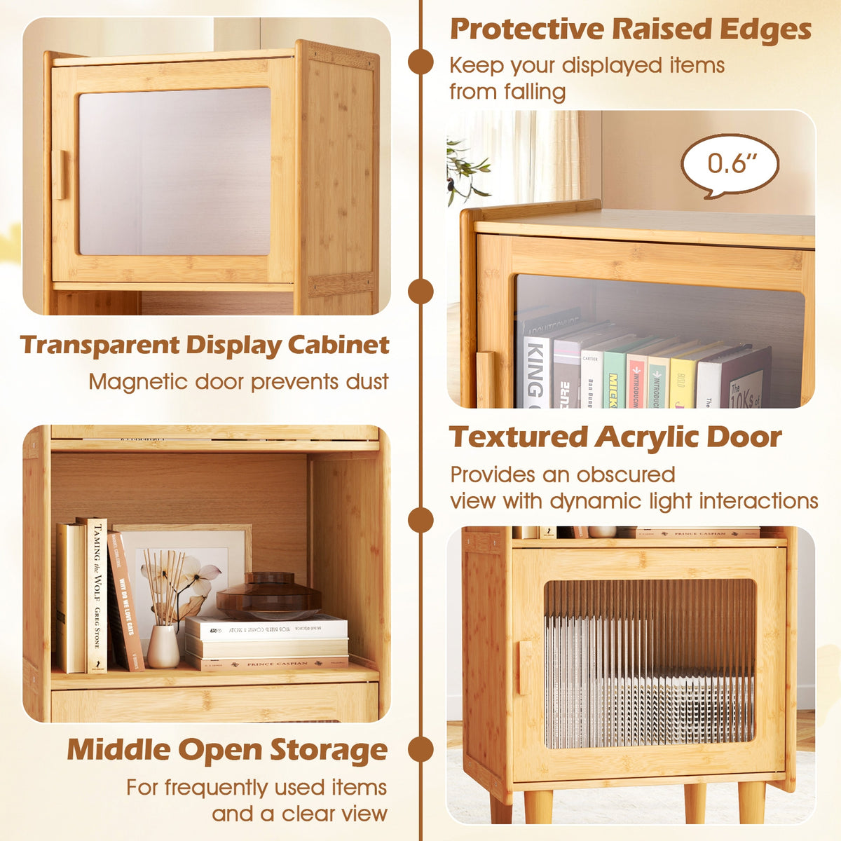3-Cube Bamboo Storage Cabinet, Open Compartment, 2 Acrylic Doors, Natural Cabinets & Chests at Gallery Canada