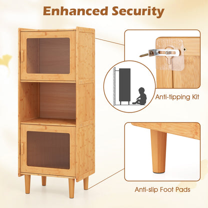 3-Cube Bamboo Storage Cabinet, Open Compartment, 2 Acrylic Doors, Natural Cabinets & Chests at Gallery Canada