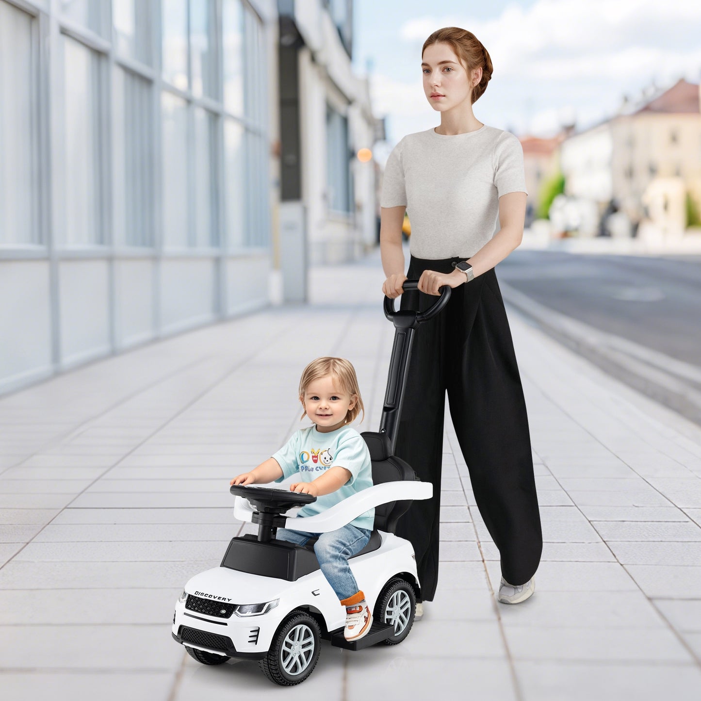 3 In 1 Push Car, Removable Handle, Guardrail, 18-36 Months, White Push & Pedal Ride On Toys at Gallery Canada