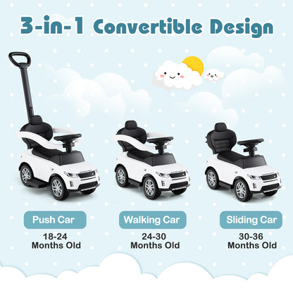 3 In 1 Push Car, Removable Handle, Guardrail, 18-36 Months, White Push & Pedal Ride On Toys at Gallery Canada