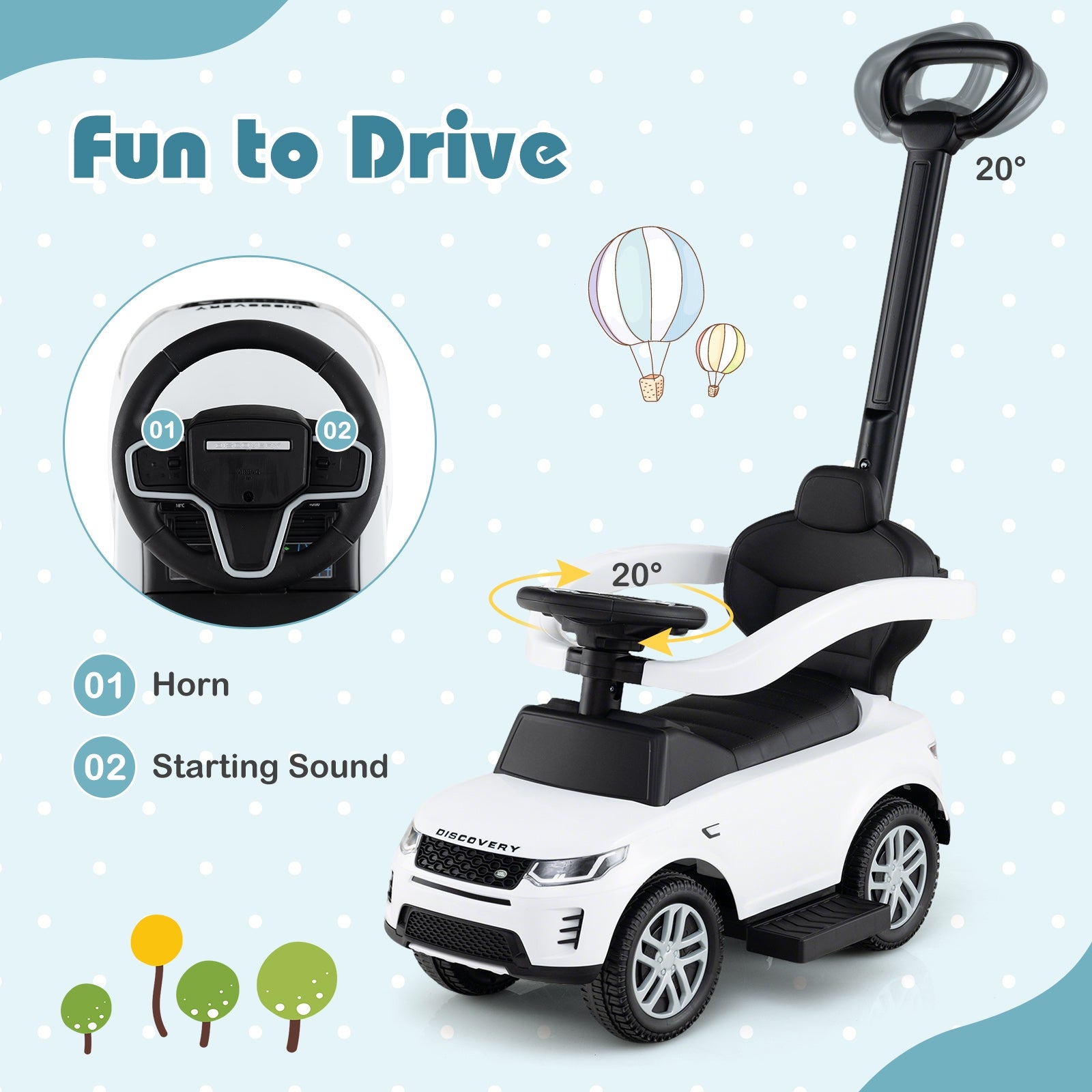 3 In 1 Push Car, Removable Handle, Guardrail, 18-36 Months, White Push & Pedal Ride On Toys at Gallery Canada