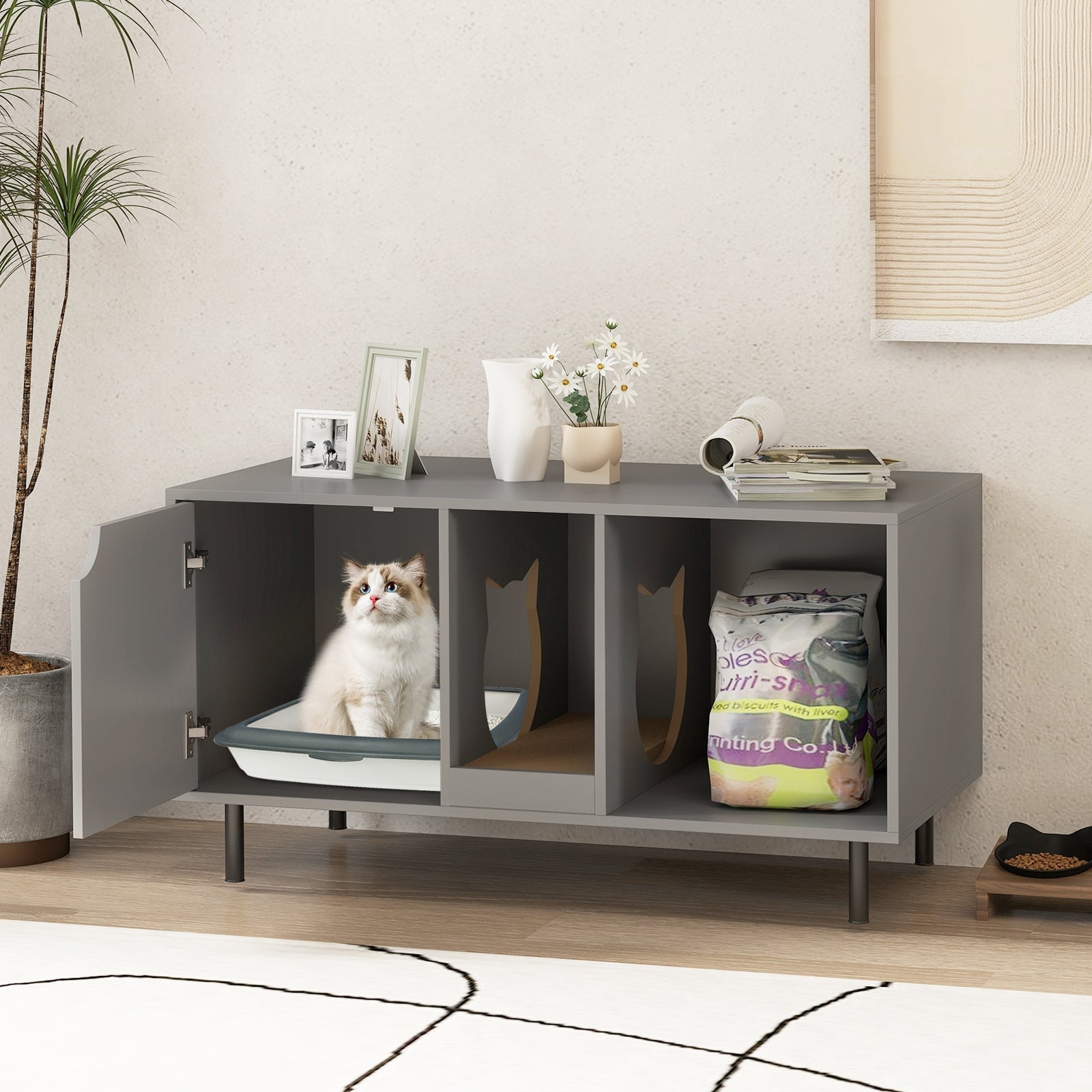 40 Inch Cat Litter Box Enclosure For 2 Cats, Gray Cat Houses at Gallery Canada