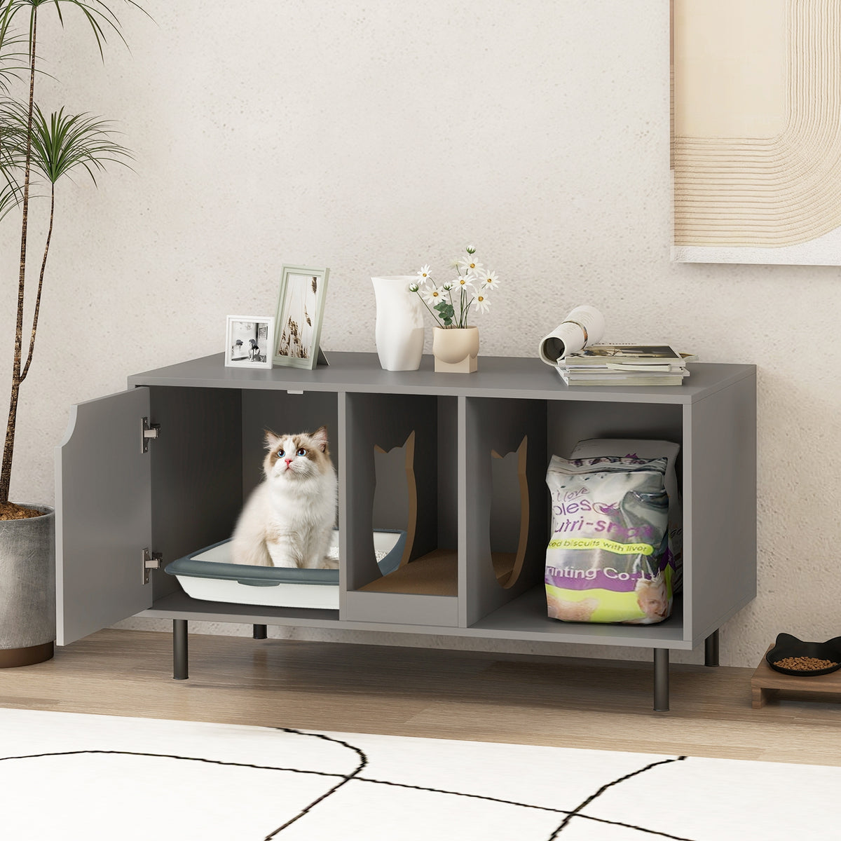 40 Inch Cat Litter Box Enclosure For 2 Cats, Gray Cat Houses at Gallery Canada