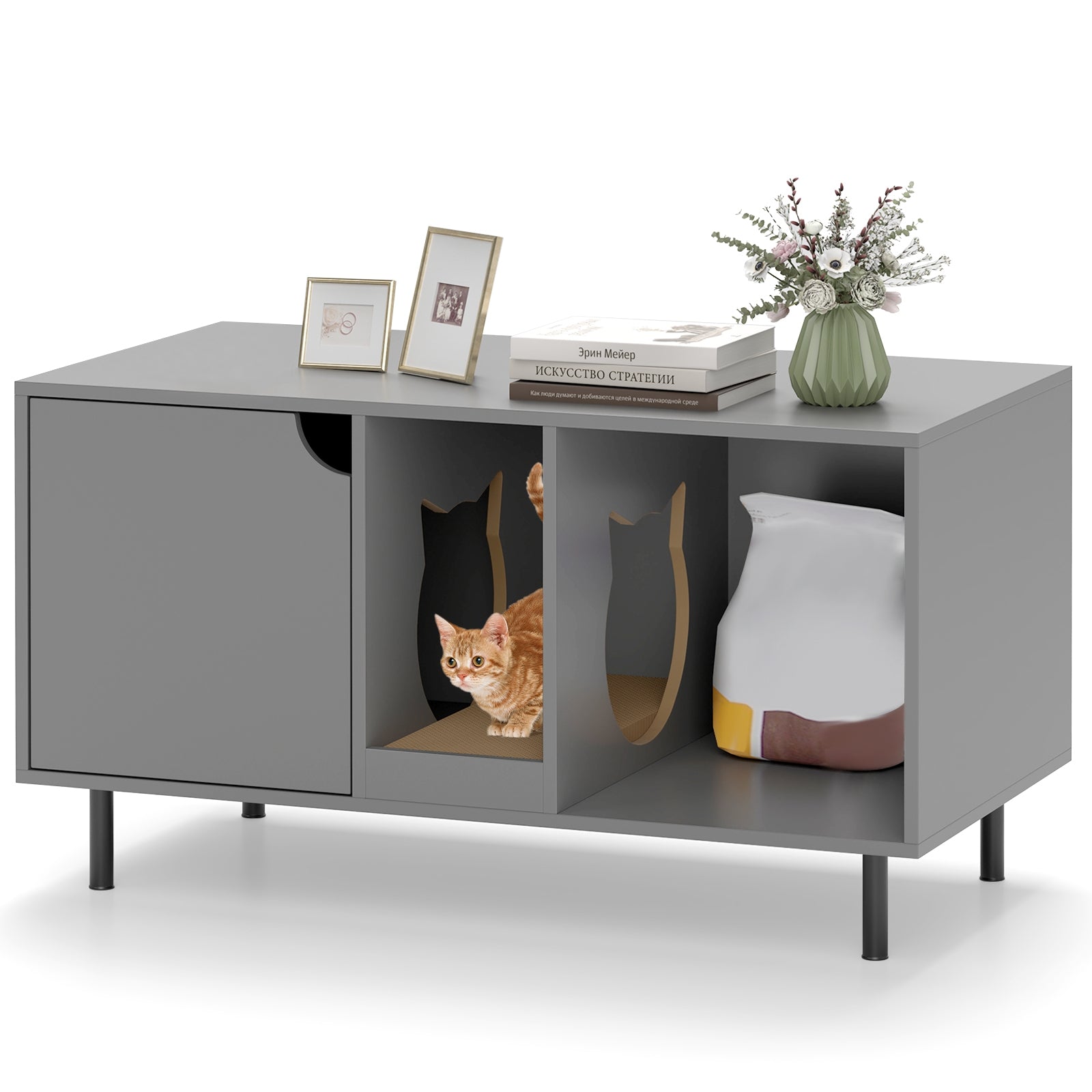 40 Inch Cat Litter Box Enclosure For 2 Cats, Gray Cat Houses at Gallery Canada