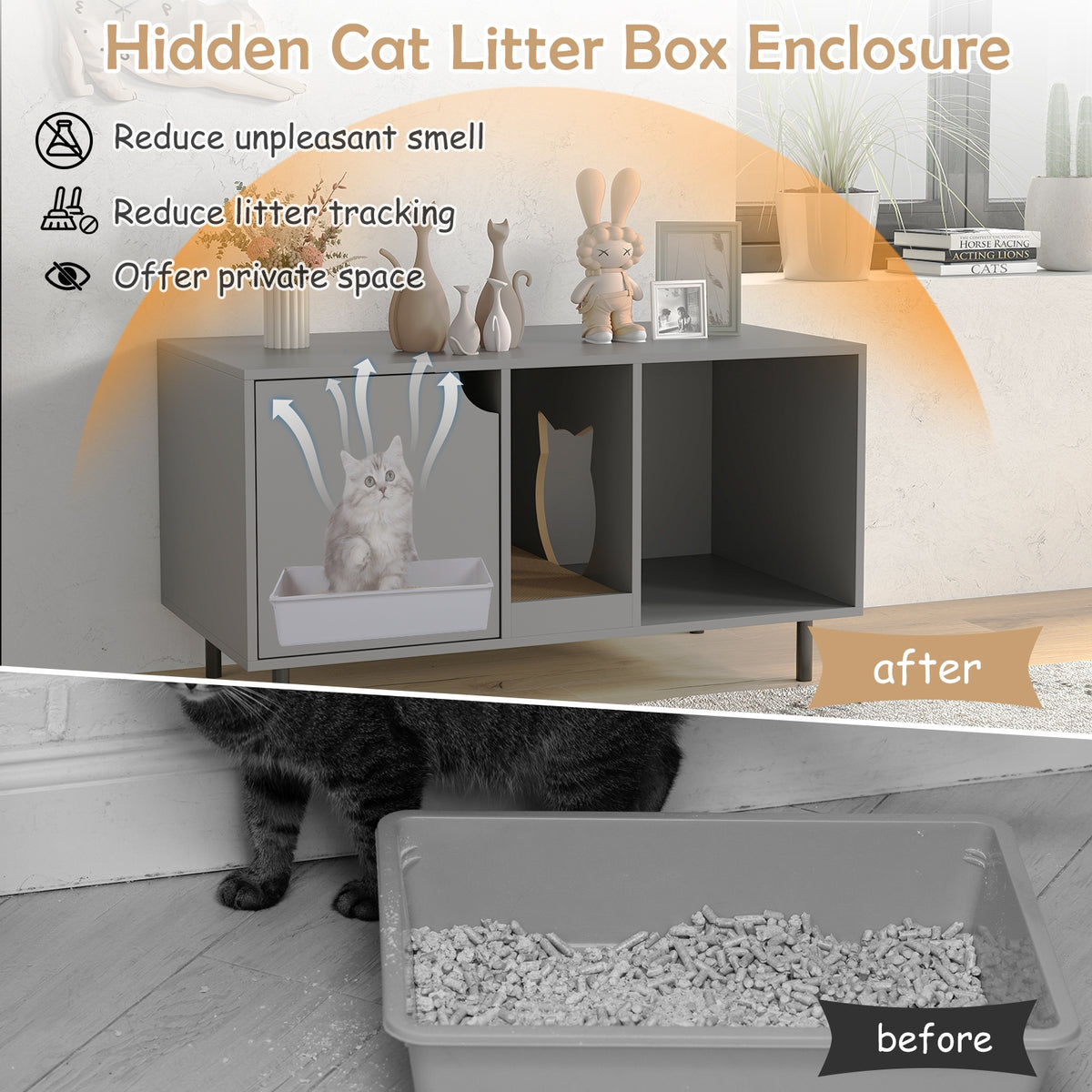 40 Inch Cat Litter Box Enclosure For 2 Cats, Gray Cat Houses at Gallery Canada