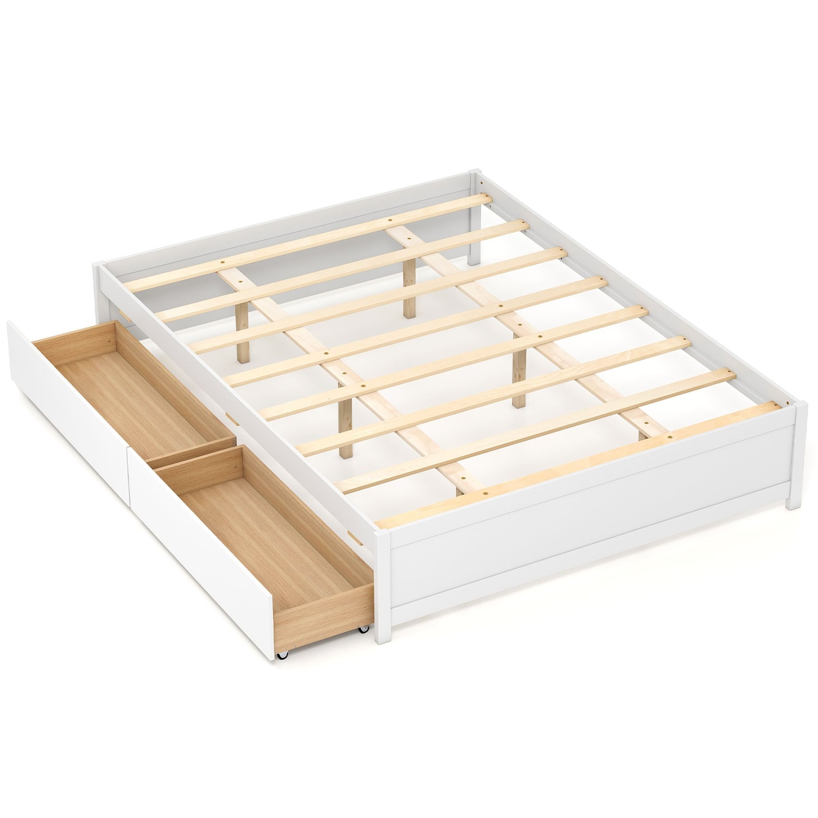 Queen Size Bed Frame, 2 Rolling Storage Drawers, White Trundle Bed Frame at Gallery Canada