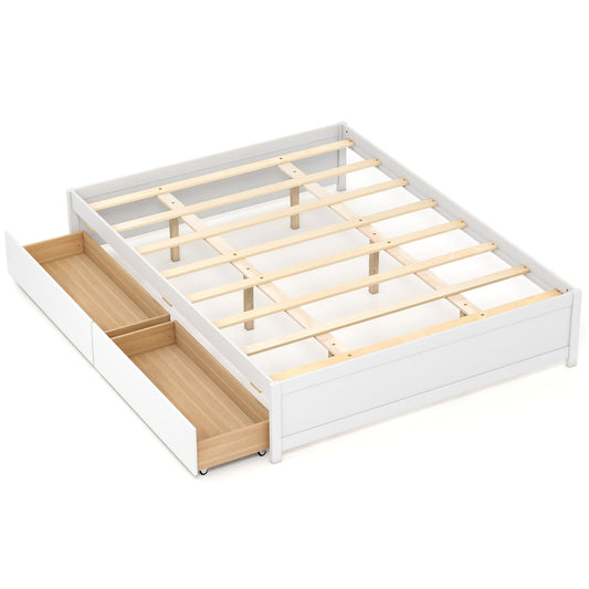 Queen Size Bed Frame, 2 Rolling Storage Drawers, White Trundle Bed Frame White at Gallery Canada