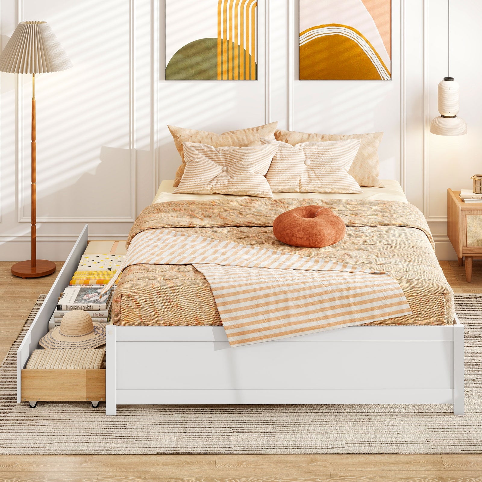 Queen Size Bed Frame, 2 Rolling Storage Drawers, White Trundle Bed Frame at Gallery Canada