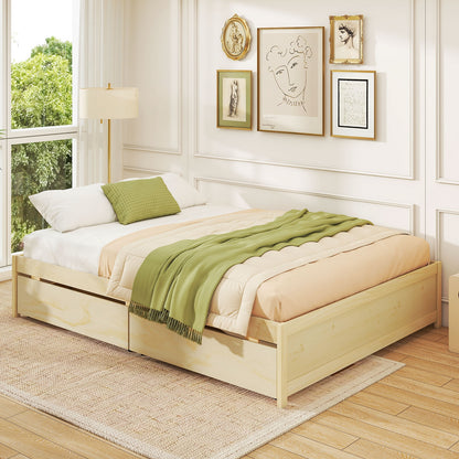 Queen Size Bed Frame, 2 Rolling Storage Drawers, Natural Trundle Bed Frame at Gallery Canada