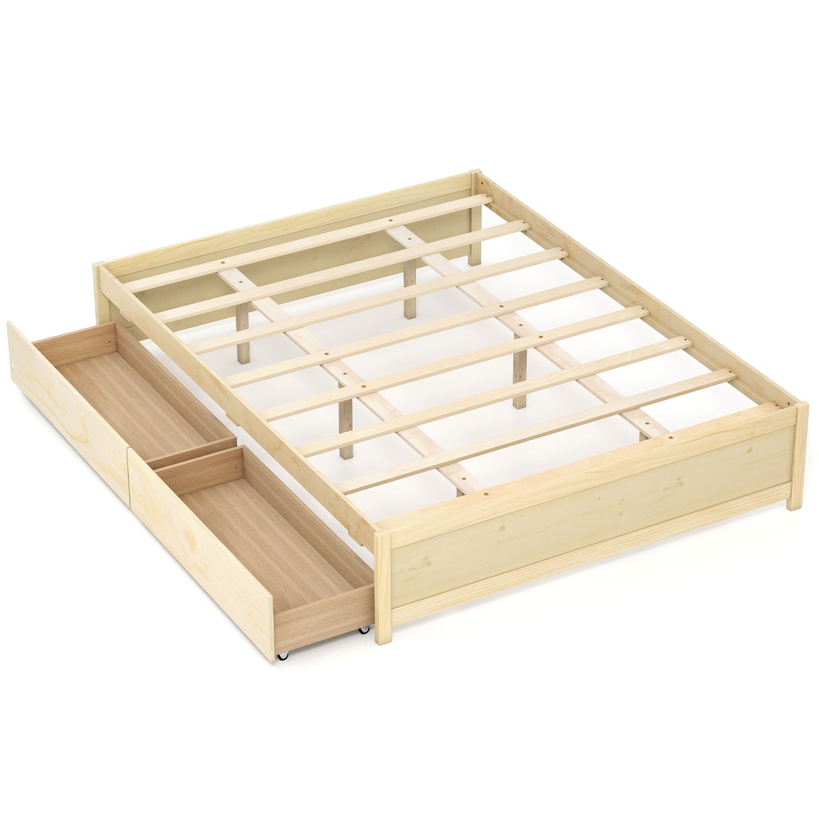 Queen Size Bed Frame, 2 Rolling Storage Drawers, Natural Trundle Bed Frame at Gallery Canada