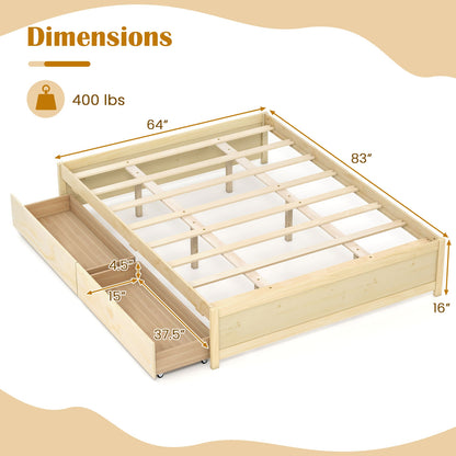 Queen Size Bed Frame, 2 Rolling Storage Drawers, Natural Trundle Bed Frame at Gallery Canada