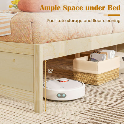 Queen Size Bed Frame, 2 Rolling Storage Drawers, Natural Trundle Bed Frame at Gallery Canada