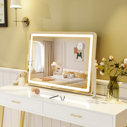 32 x 22 Inch Makeup Vanity Mirror, 3-Color Lighting, White Wall Mirrors at Gallery Canada
