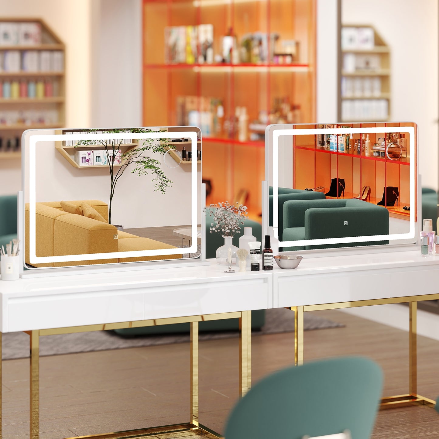 32 x 22 Inch Makeup Vanity Mirror, 3-Color Lighting, White Wall Mirrors at Gallery Canada