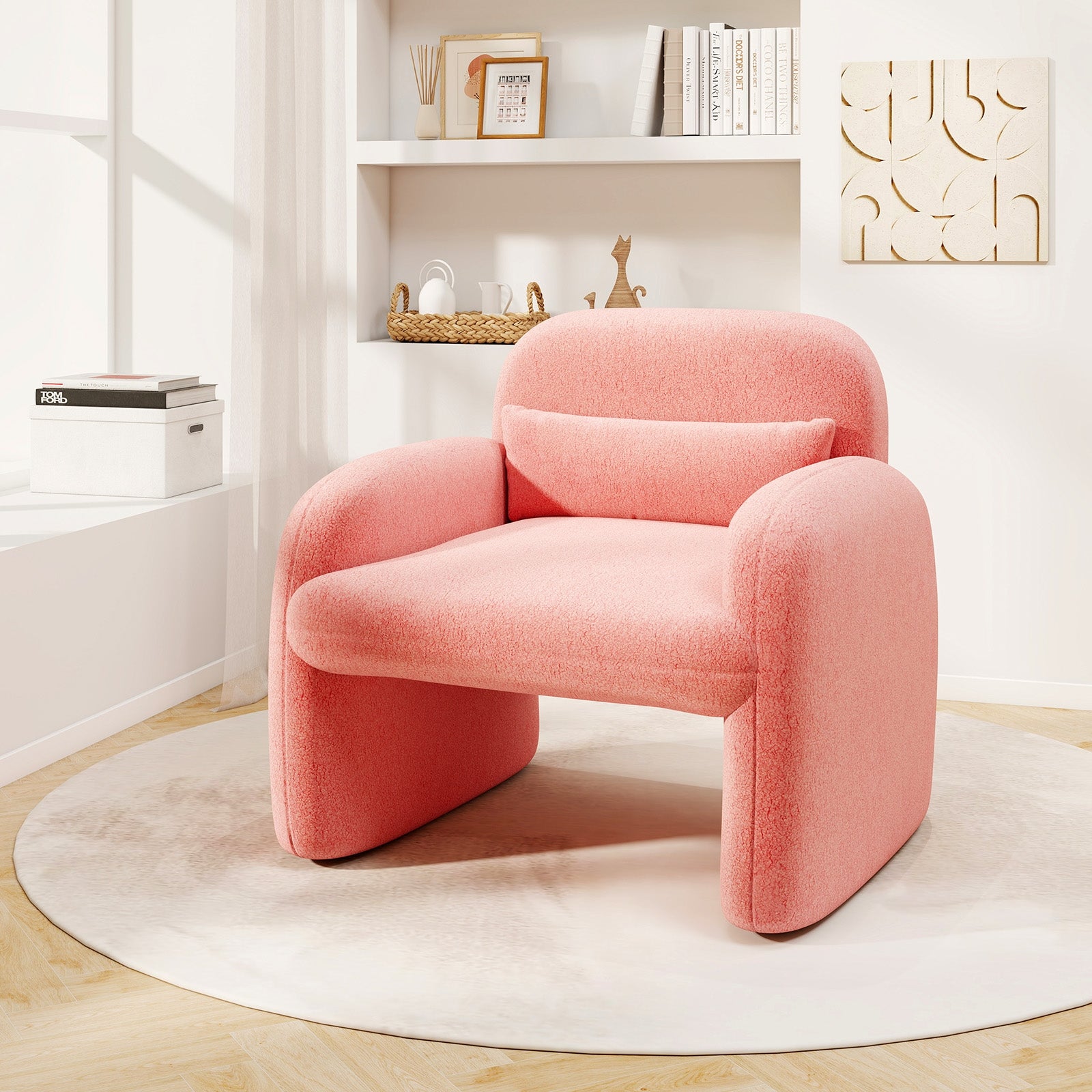 Modern Accent Chair with Waist Pillow and Armrests for Living Room Bedroom, Pink Accent Chairs at Gallery Canada