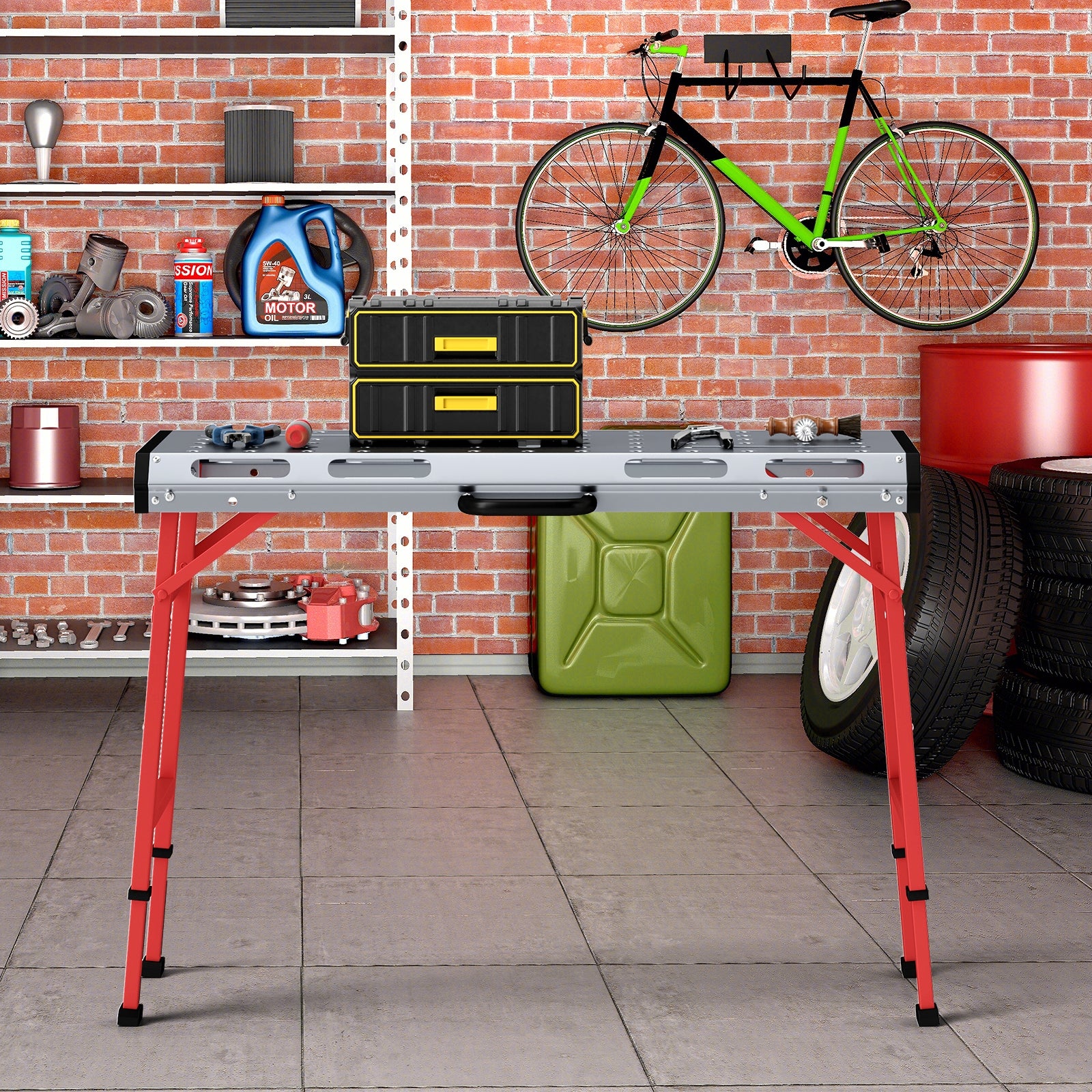 42 Inches x 21 Inches Welding Table, Adjustable Height, 2 Bar Clamps, Silver Garages at Gallery Canada