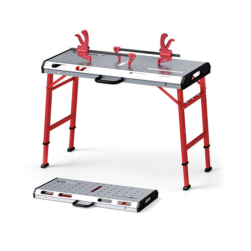 42 Inches x 21 Inches Welding Table, Adjustable Height, 2 Bar Clamps, Silver