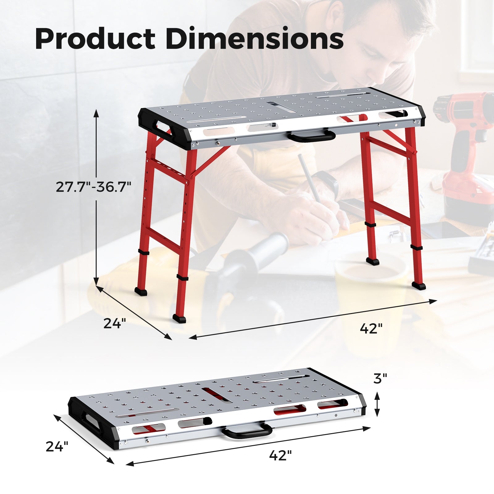 42 Inches x 21 Inches Welding Table, Adjustable Height, 2 Bar Clamps, Silver Garages at Gallery Canada