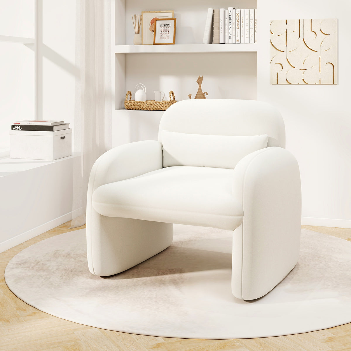 Modern Accent Chair With Waist Pillow, Armrests, Beige Accent Chairs at Gallery Canada