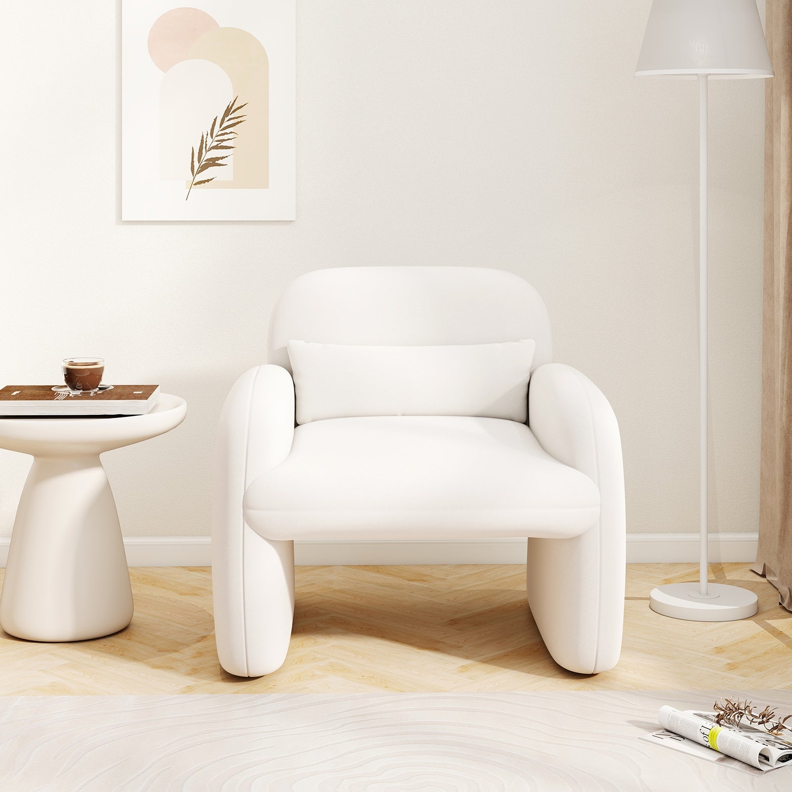 Modern Accent Chair With Waist Pillow, Armrests, Beige Accent Chairs at Gallery Canada