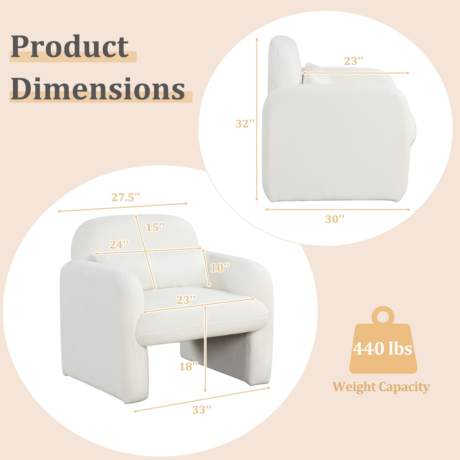 Modern Accent Chair With Waist Pillow, Armrests, Beige Accent Chairs at Gallery Canada