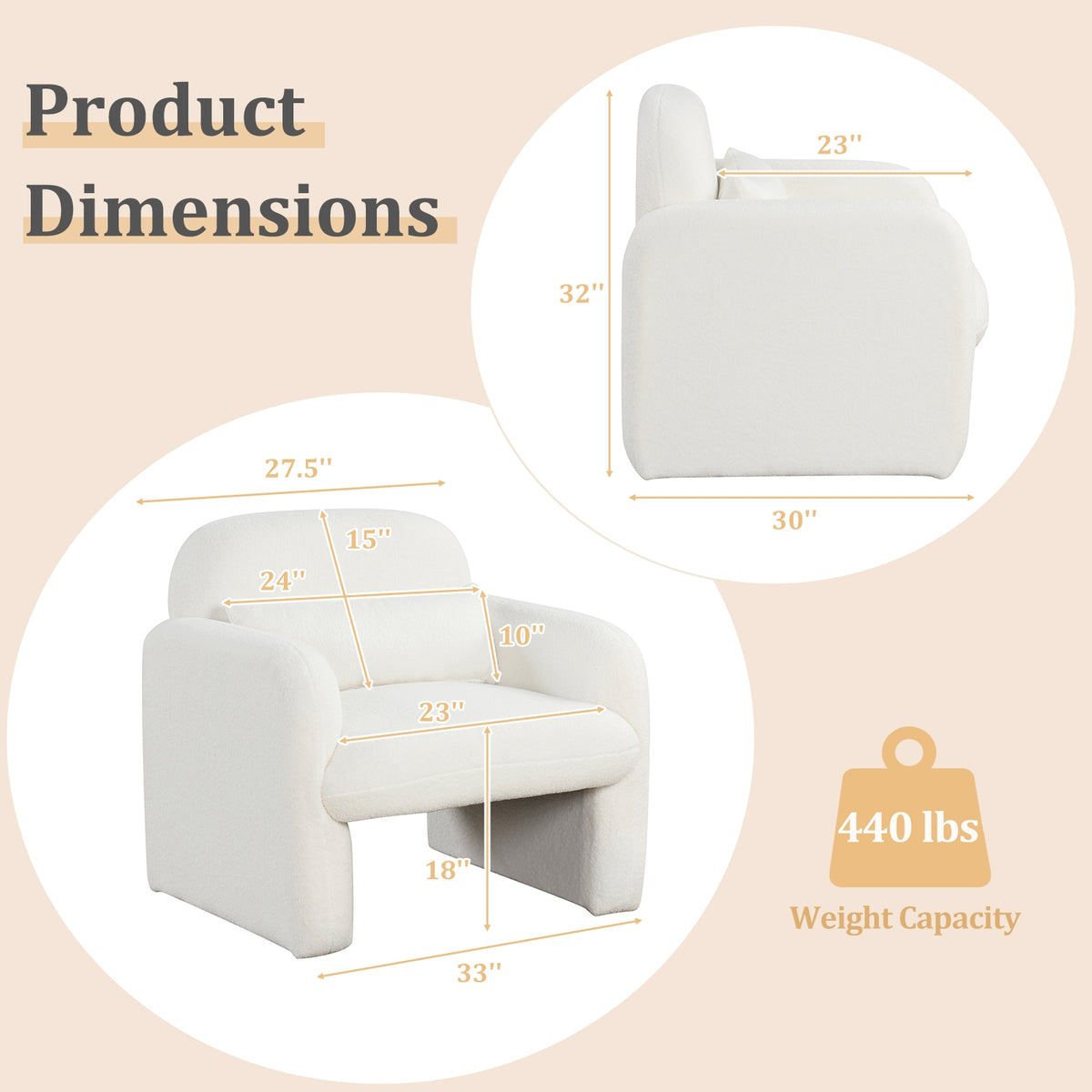 Modern Accent Chair With Waist Pillow, Armrests, Beige Accent Chairs at Gallery Canada