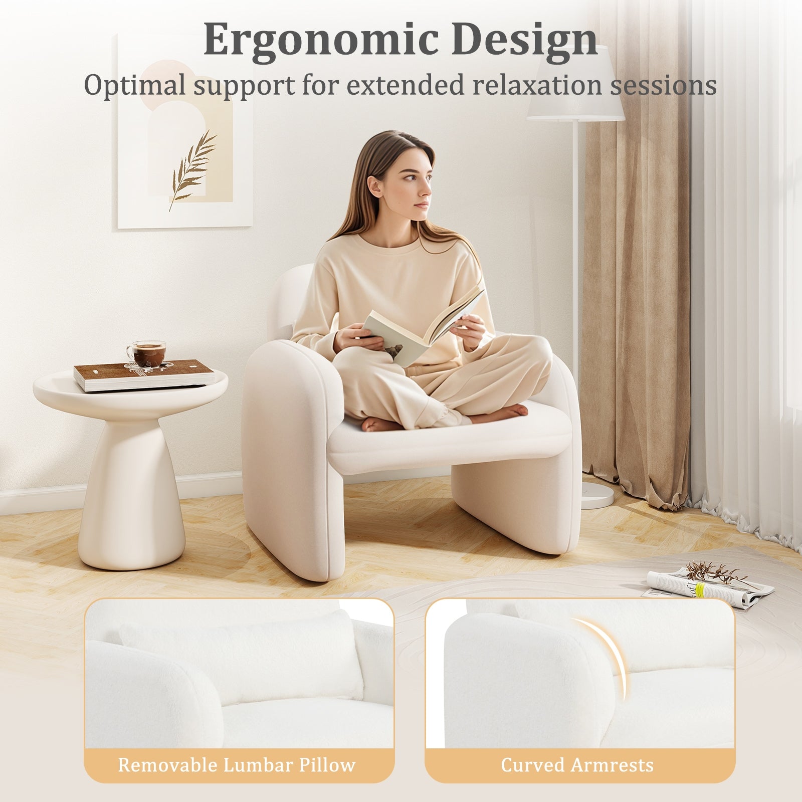 Modern Accent Chair With Waist Pillow, Armrests, Beige Accent Chairs at Gallery Canada
