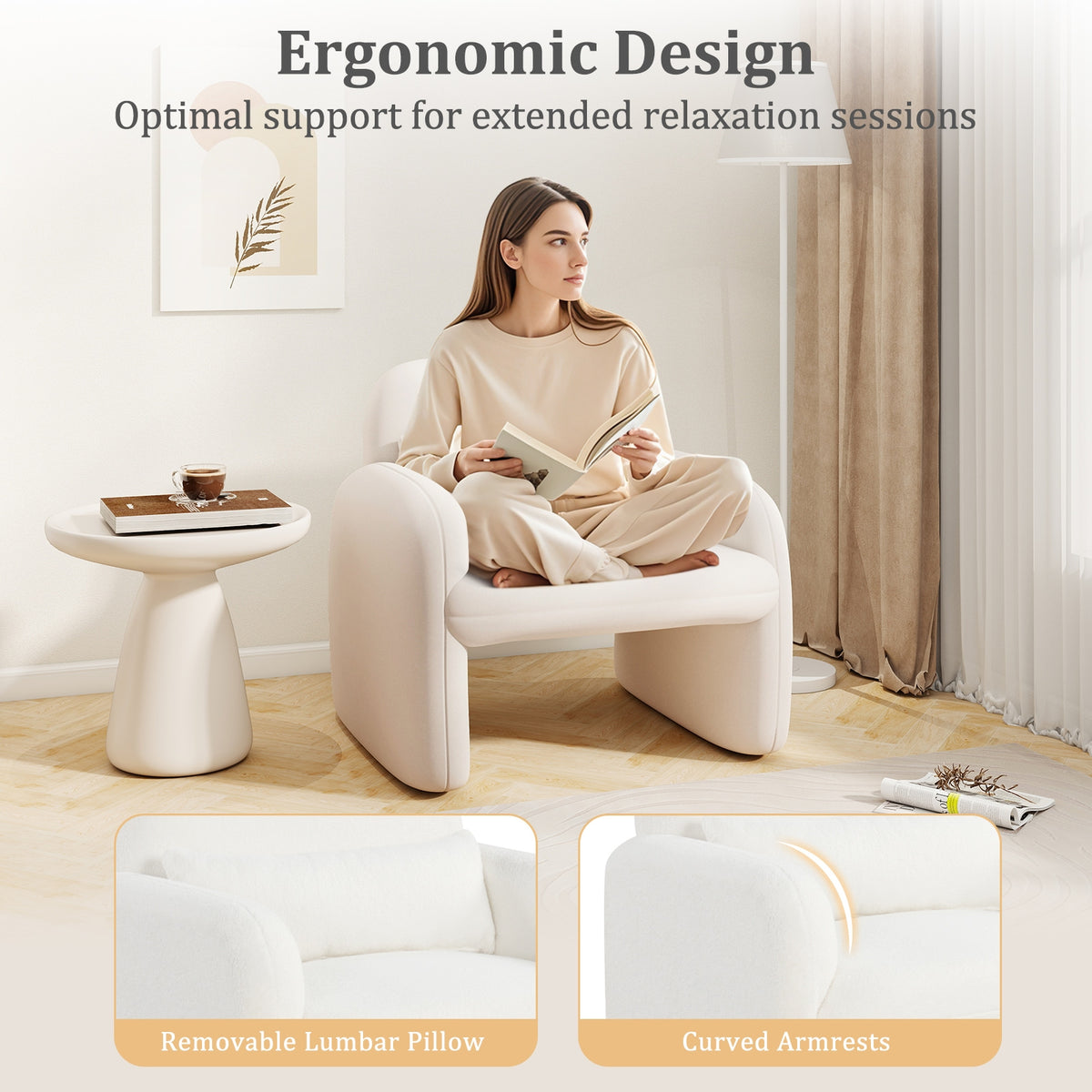 Modern Accent Chair With Waist Pillow, Armrests, Beige Accent Chairs at Gallery Canada