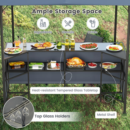 3-Piece Patio Bar Set, 8 x 8 FT Double-Tier Grill Gazebo, Gray Patio Bar Furniture at Gallery Canada