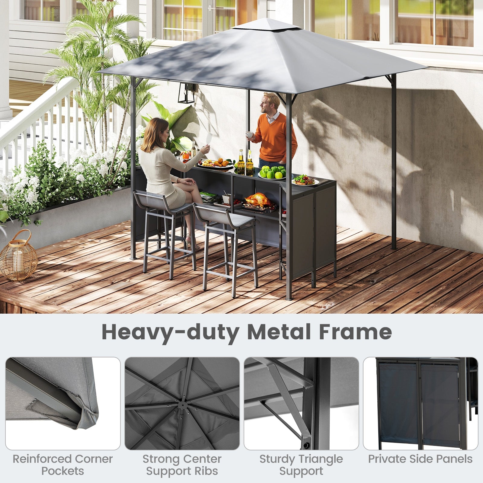 3-Piece Patio Bar Set, 8 x 8 FT Double-Tier Grill Gazebo, Gray Patio Bar Furniture at Gallery Canada