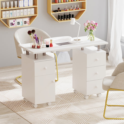 Manicure Table Nail Desk, Electric Dust Collector, 3 Dust Bags, White