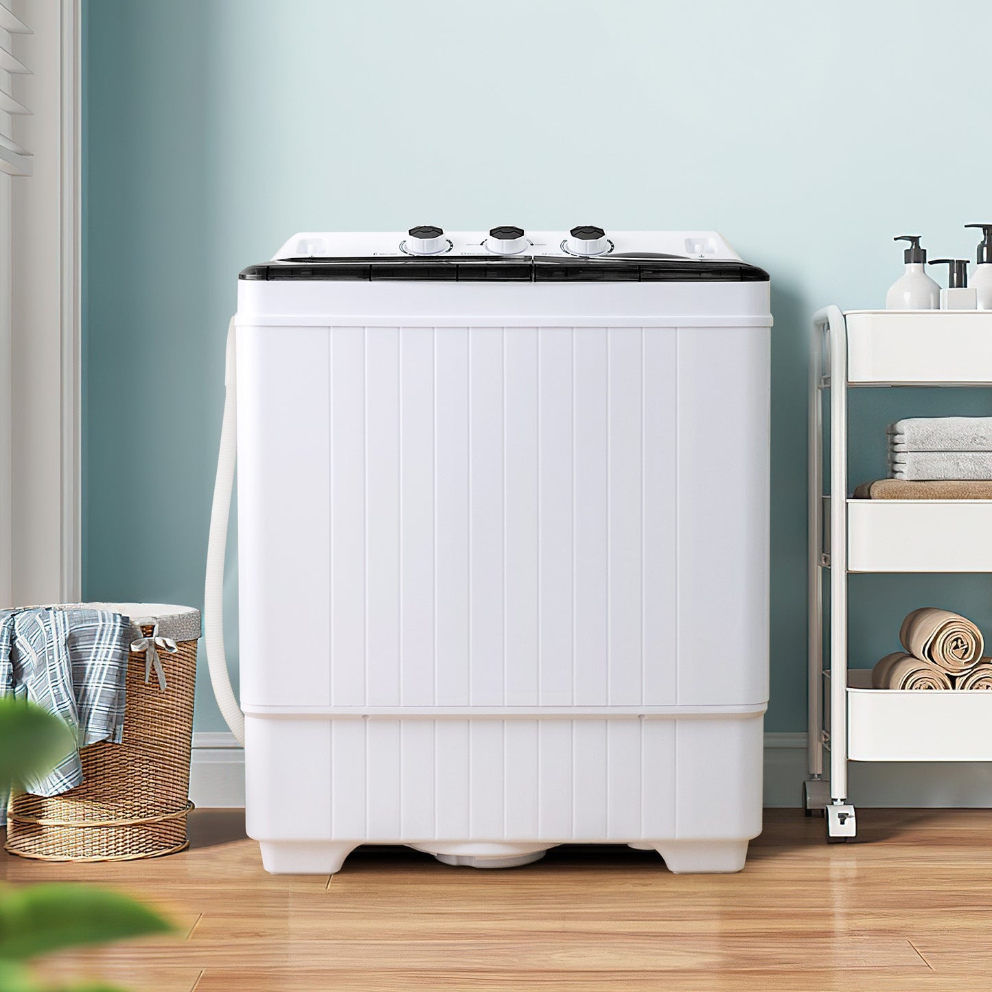 26 lbs Semi-Automatic Twin Tub Washing Machine, Black Washing Machines at Gallery Canada