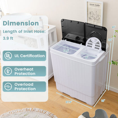 26 lbs Semi-Automatic Twin Tub Washing Machine, Black Washing Machines at Gallery Canada
