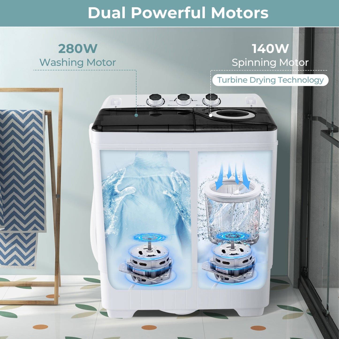 26 lbs Semi-Automatic Twin Tub Washing Machine, Black Washing Machines at Gallery Canada