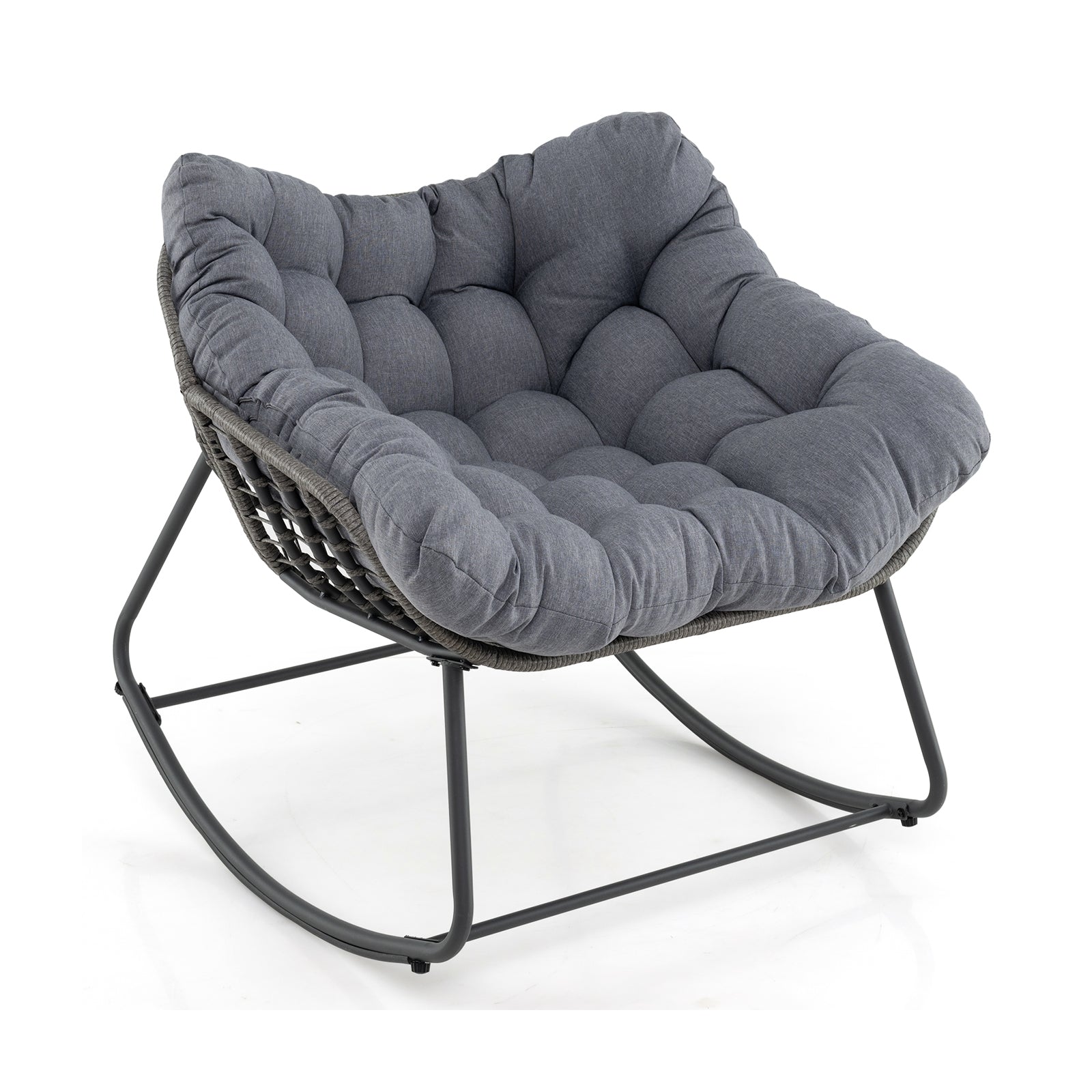 Oversized Patio Rocking Chair, PE Wicker Egg Chair With Cushion, Gray Patio Rocking Chairs & Gliders at Gallery Canada