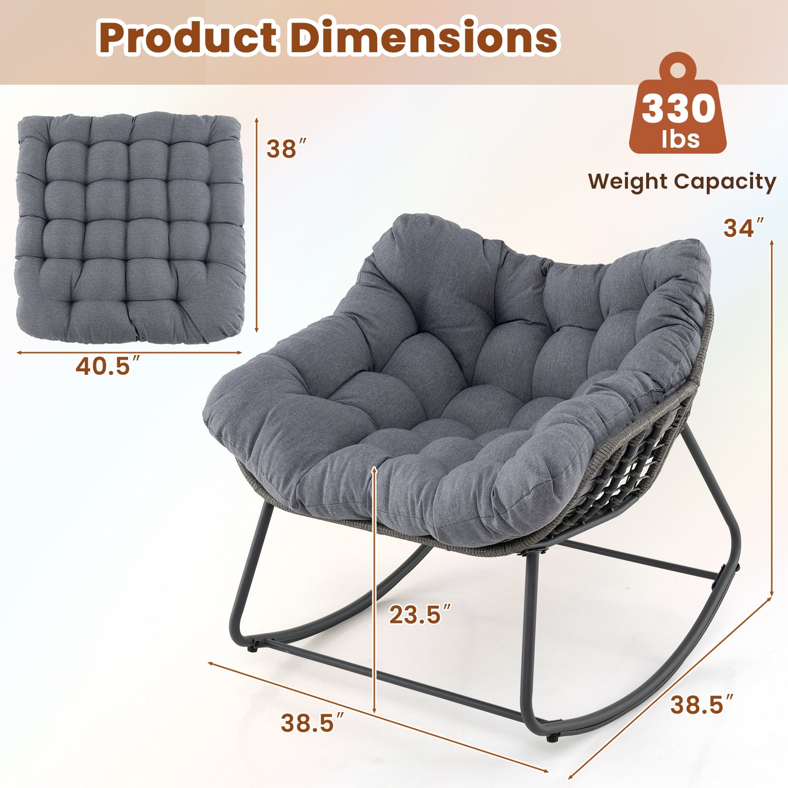 Oversized Patio Rocking Chair, PE Wicker Egg Chair With Cushion, Gray Patio Rocking Chairs & Gliders at Gallery Canada