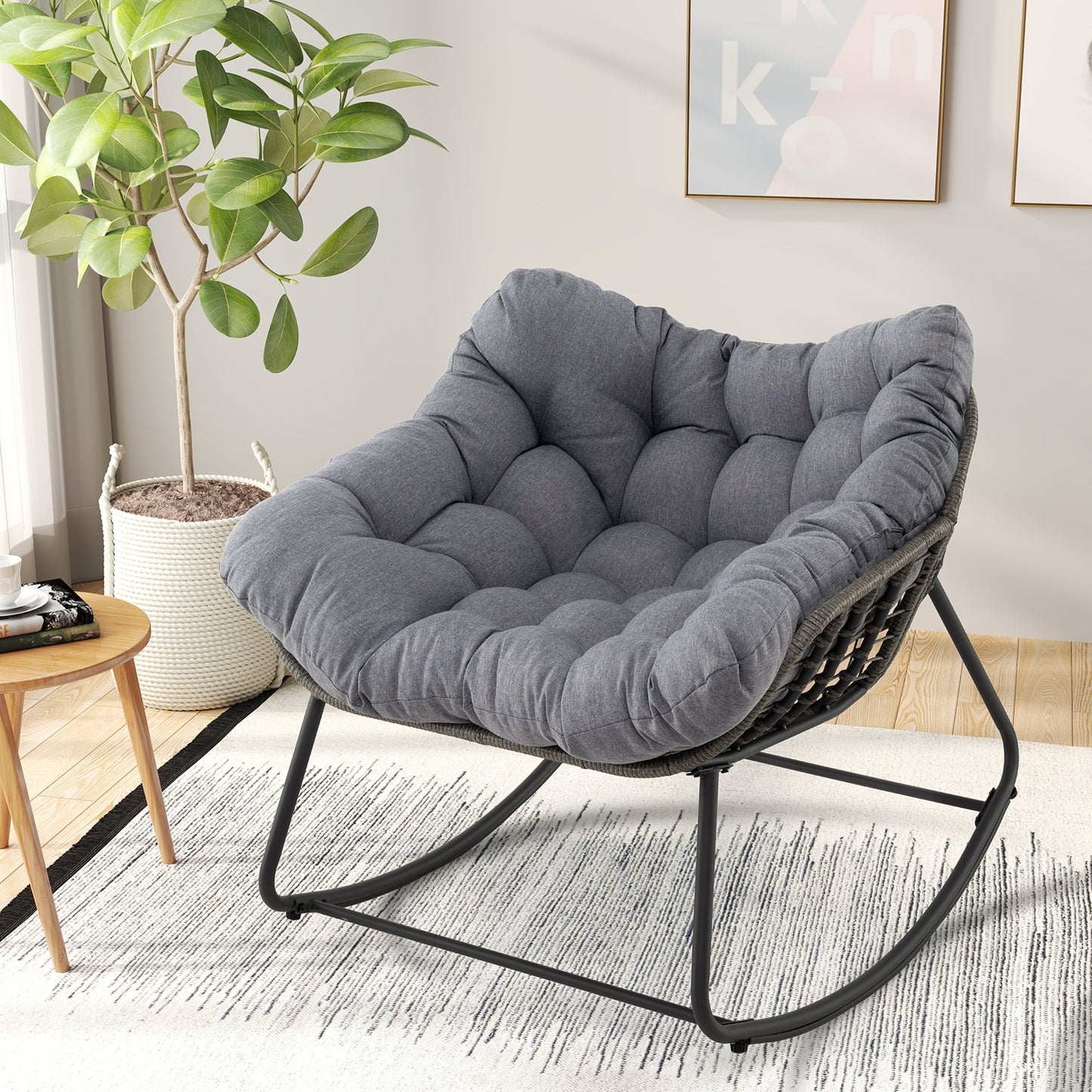 Oversized Patio Rocking Chair, PE Wicker Egg Chair With Cushion, Gray Patio Rocking Chairs & Gliders at Gallery Canada