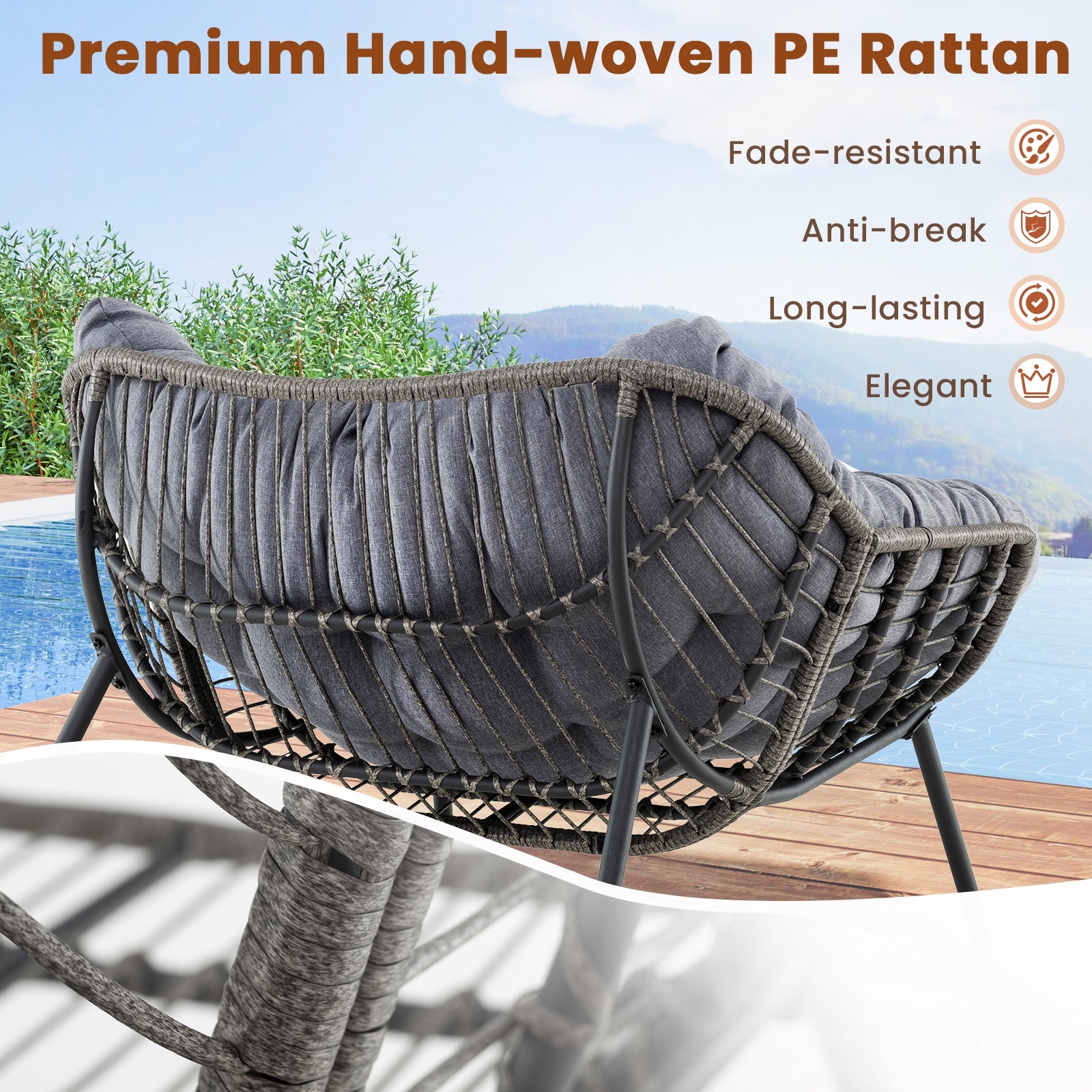 Oversized Patio Rocking Chair, PE Wicker Egg Chair With Cushion, Gray Patio Rocking Chairs & Gliders at Gallery Canada