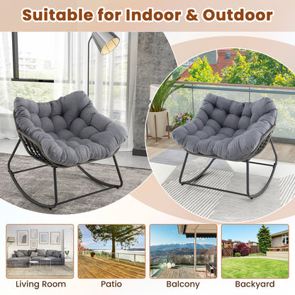 Oversized Patio Rocking Chair, PE Wicker Egg Chair With Cushion, Gray Patio Rocking Chairs & Gliders at Gallery Canada