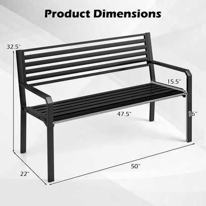 50 Inch Outdoor Metal Park Bench, Patio Slatted Garden Bench, Black Outdoor Benches at Gallery Canada