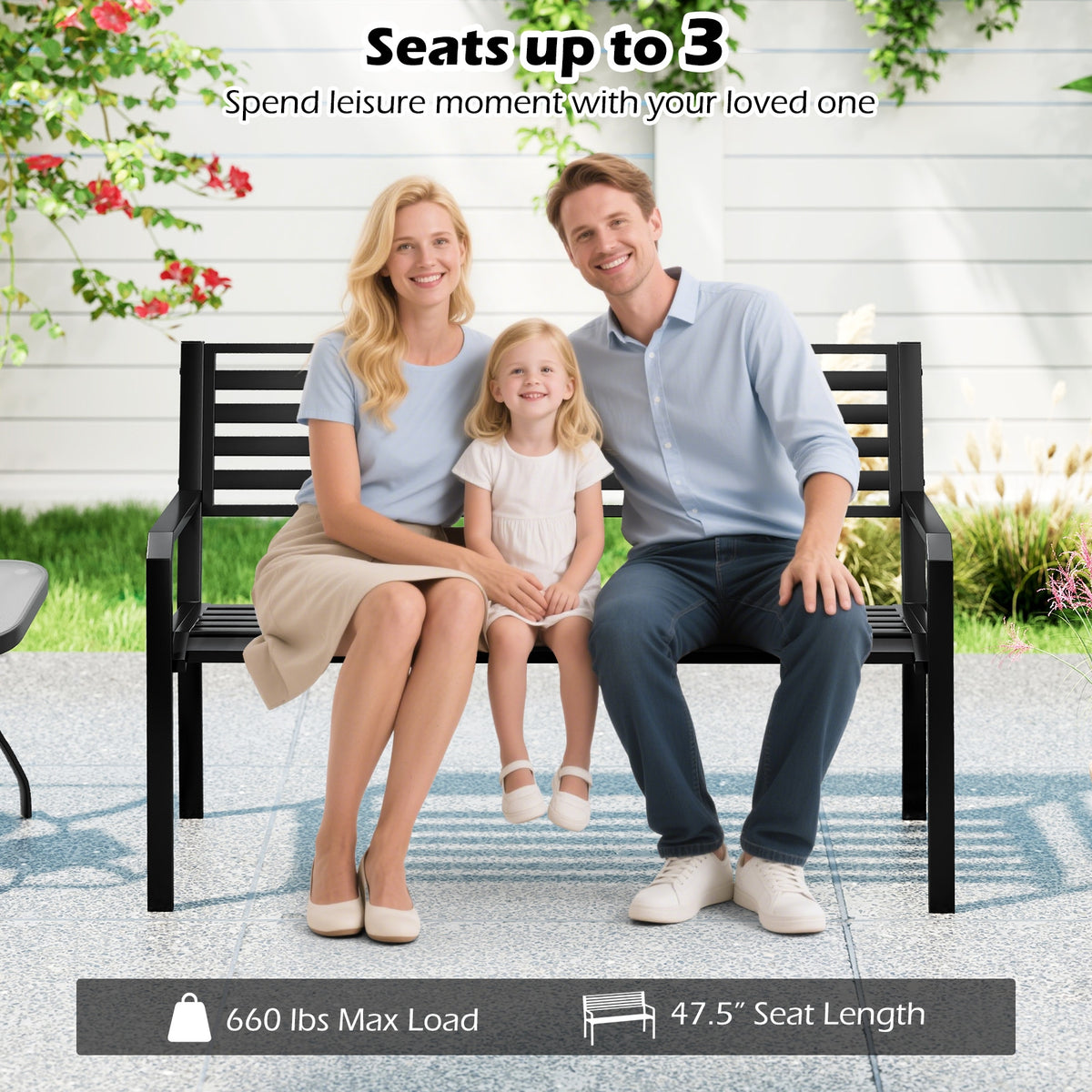 50 Inch Outdoor Metal Park Bench, Patio Slatted Garden Bench, Black Outdoor Benches at Gallery Canada