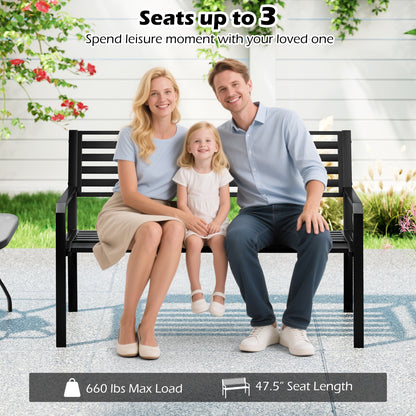 50 Inch Outdoor Metal Park Bench, Patio Slatted Garden Bench, Black Outdoor Benches at Gallery Canada