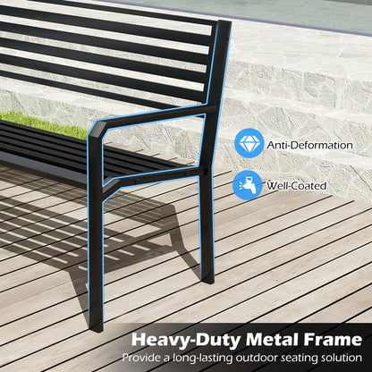 50 Inch Outdoor Metal Park Bench, Patio Slatted Garden Bench, Black Outdoor Benches at Gallery Canada