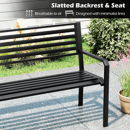 50 Inch Outdoor Metal Park Bench, Patio Slatted Garden Bench, Black Outdoor Benches at Gallery Canada