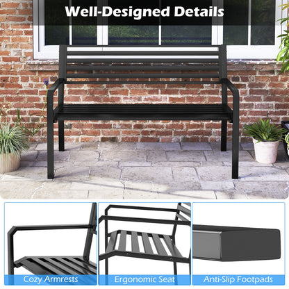 50 Inch Outdoor Metal Park Bench, Patio Slatted Garden Bench, Black Outdoor Benches at Gallery Canada