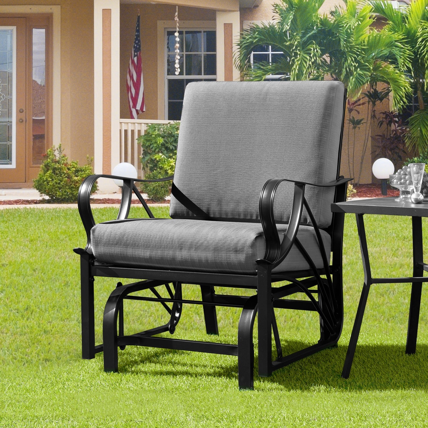 Patio Glider Rocking Chair, Thick Cushion, Curved Armrest, Gray Patio Rocking Chairs & Gliders at Gallery Canada