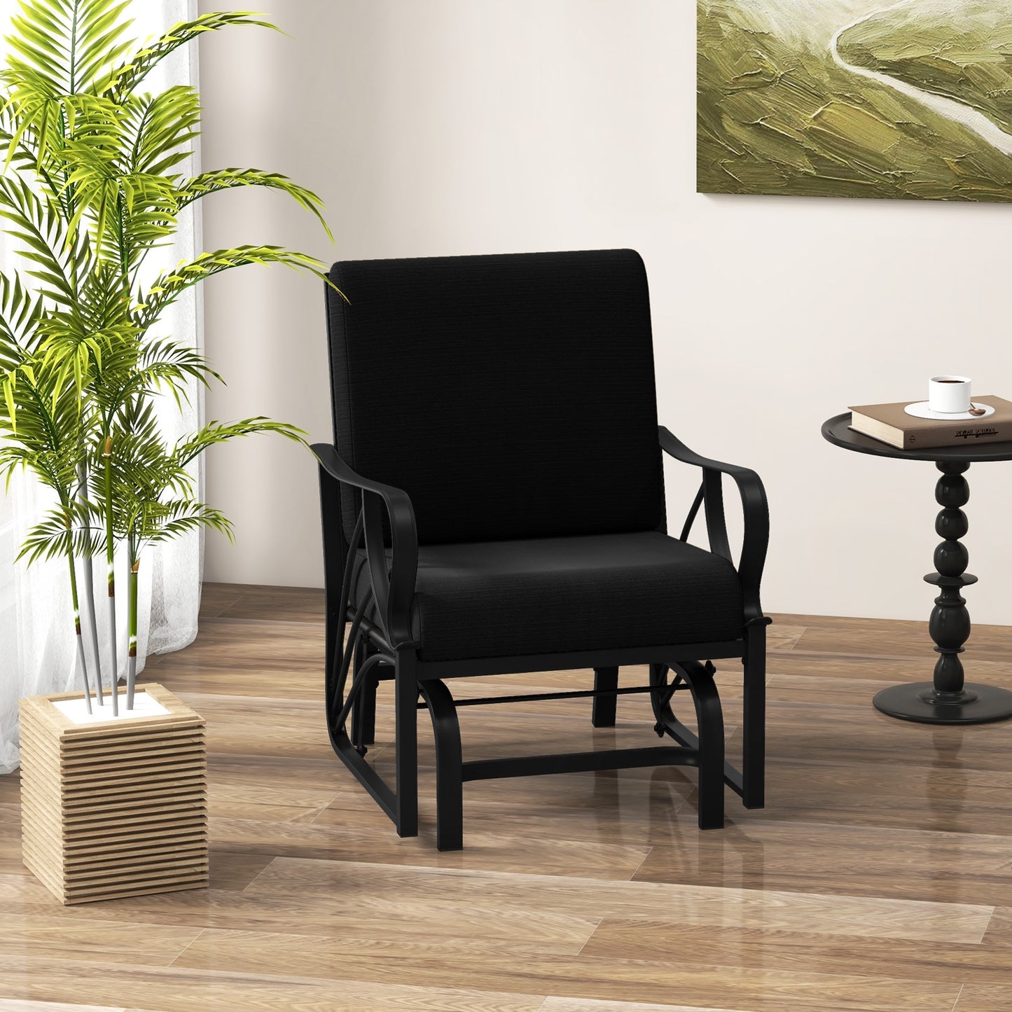 Patio Glider Rocking Chair, Thick Cushion, Curved Armrest, Black Patio Rocking Chairs & Gliders at Gallery Canada