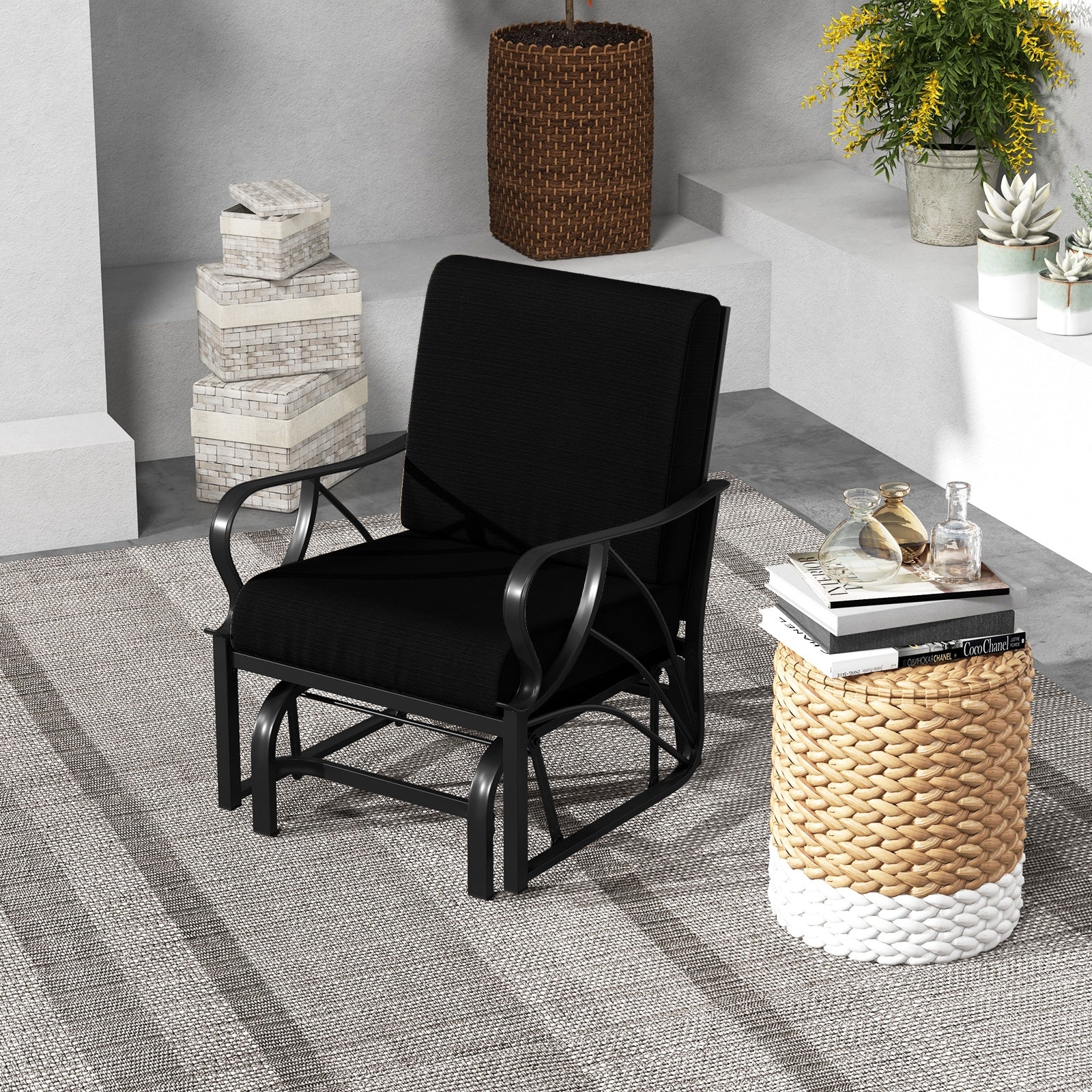 Patio Glider Rocking Chair, Thick Cushion, Curved Armrest, Black Patio Rocking Chairs & Gliders at Gallery Canada